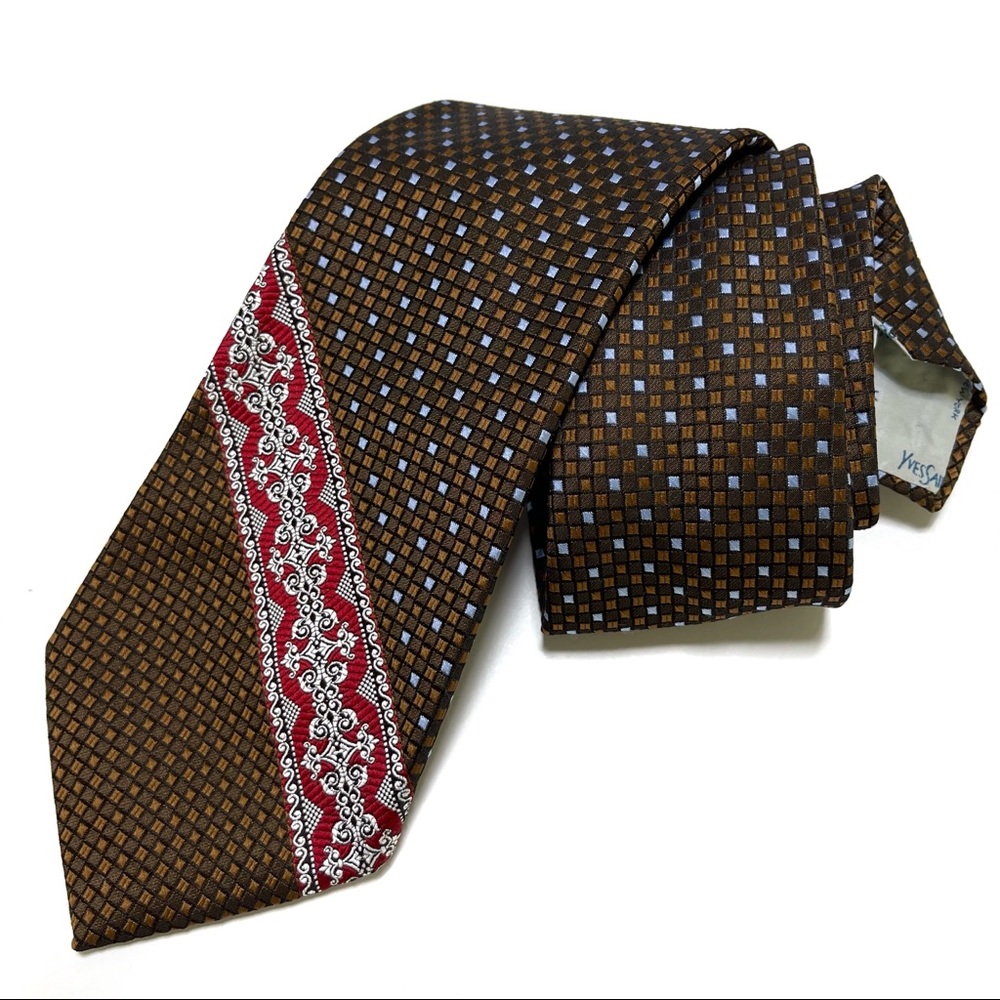 Men’s Vintage Yves Saint Laurent Neck Tie Brown Red Blue WPL 9116 Paris